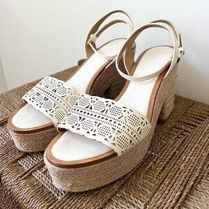 Tory Burch Shoes Women’s 9.5 Roselle Leather Espadrille Heel Resort Wear